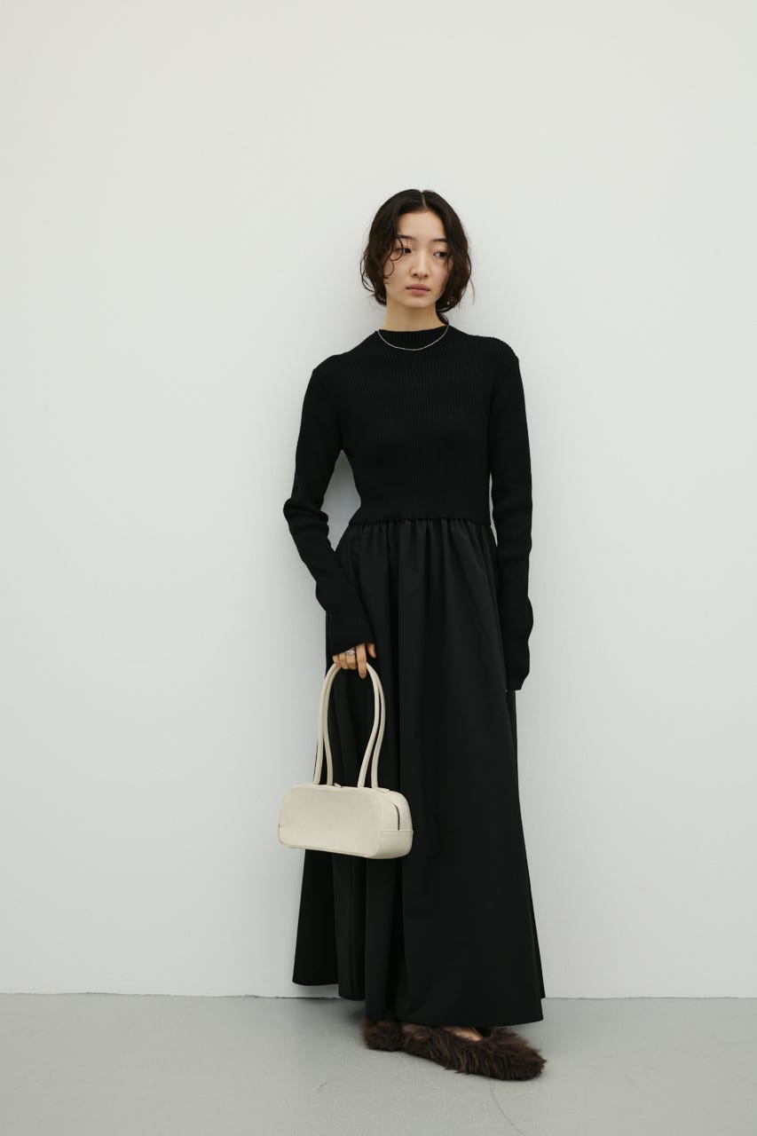 ハイネックコンビネーションワンピース BLK S