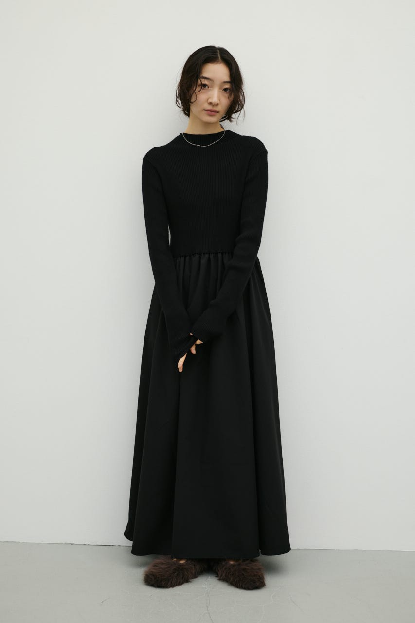 ハイネックコンビネーションワンピース BLK S