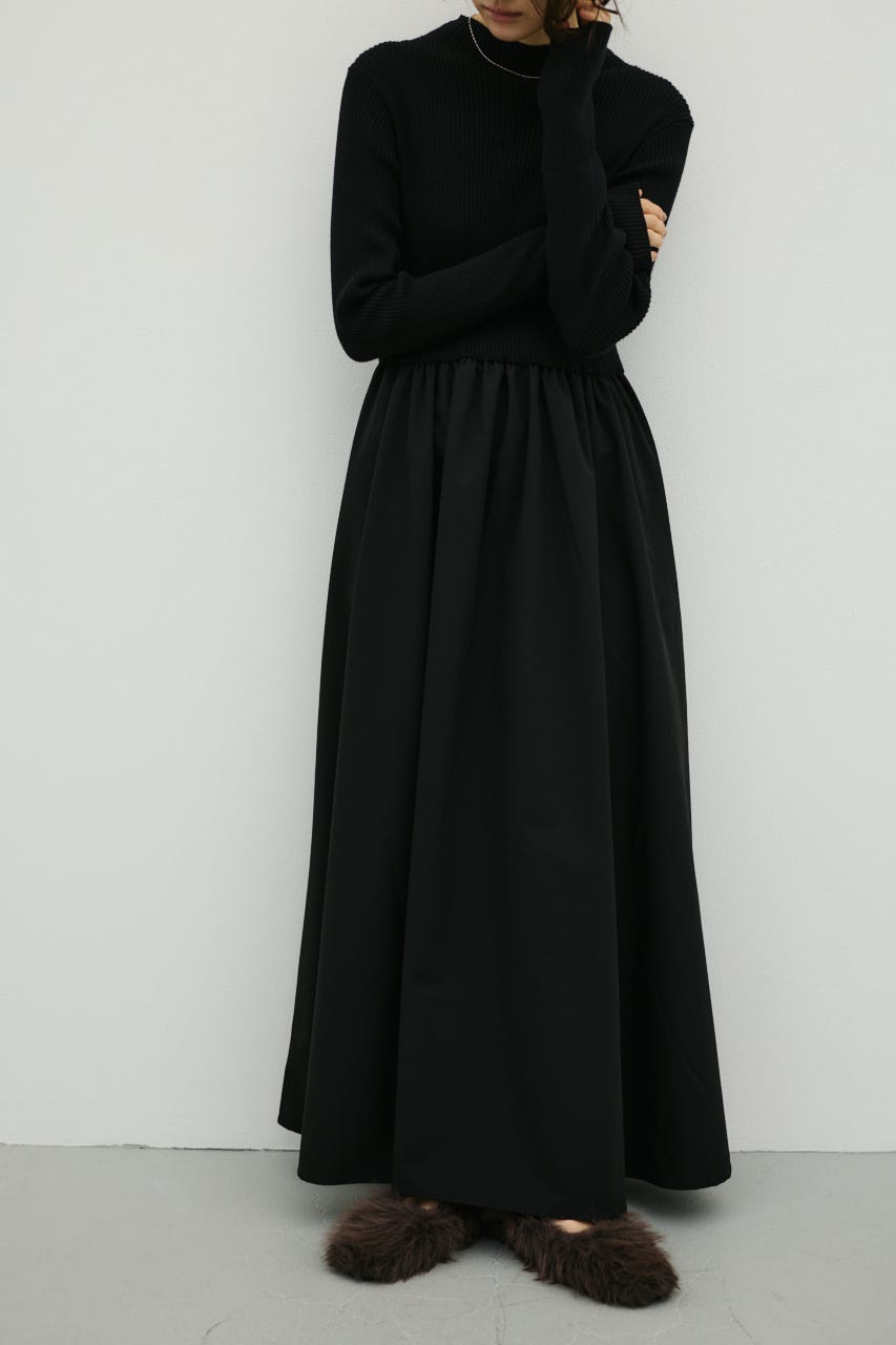 ハイネックコンビネーションワンピース BLK S