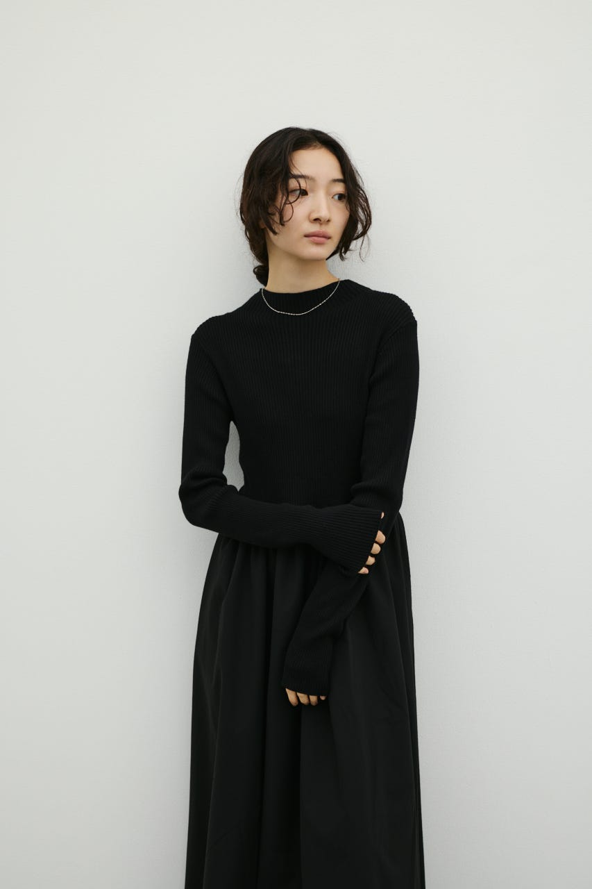 ハイネックコンビネーションワンピース BLK S