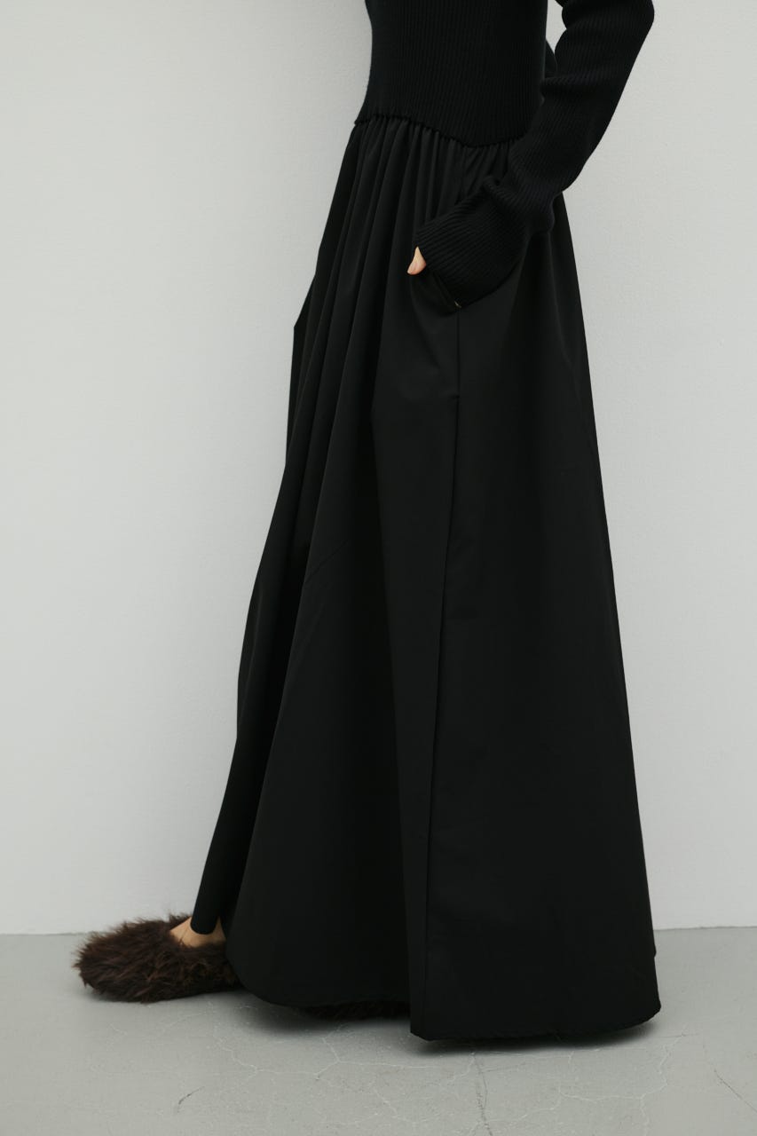 ハイネックコンビネーションワンピース BLK S