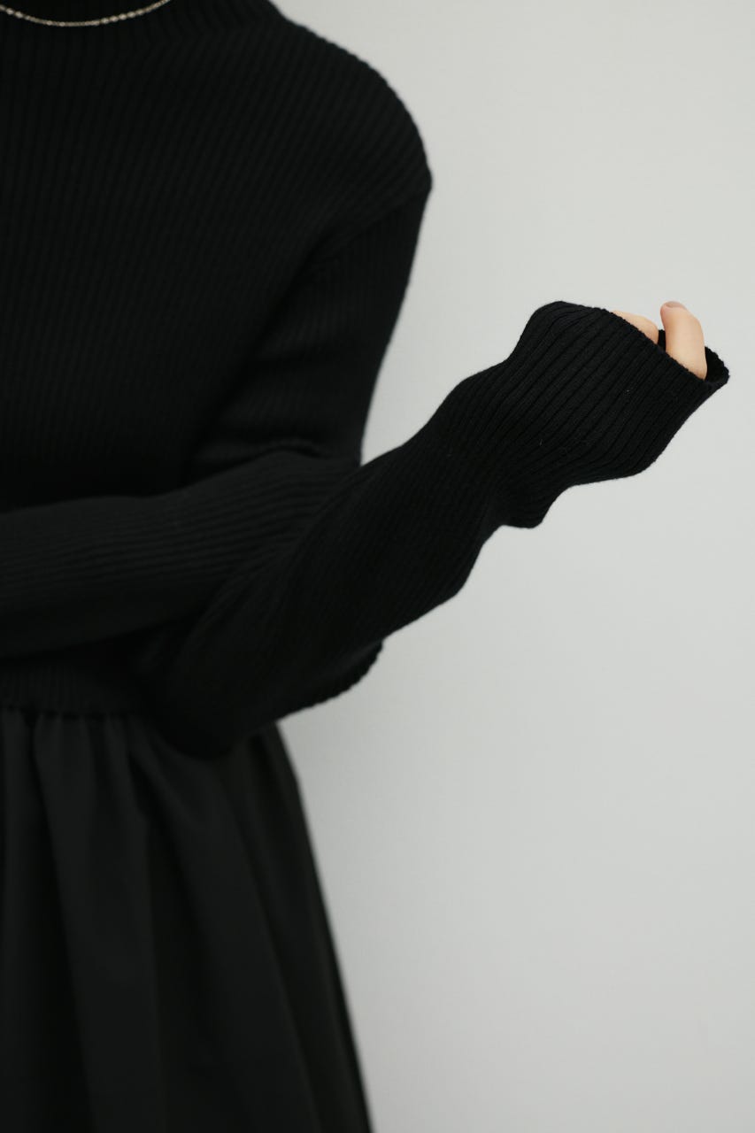 ハイネックコンビネーションワンピース BLK S