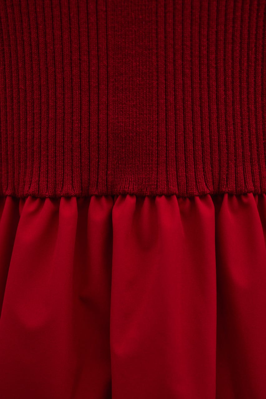 ハイネックコンビネーションワンピース RED S