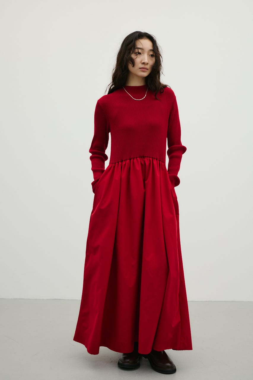 ハイネックコンビネーションワンピース RED S