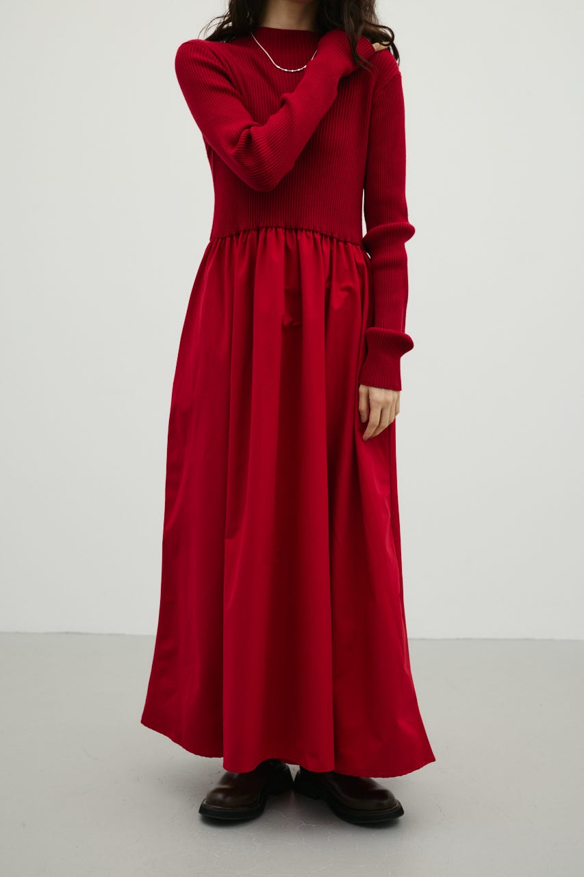 ハイネックコンビネーションワンピース RED S