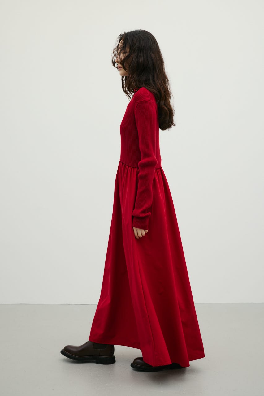 ハイネックコンビネーションワンピース RED S