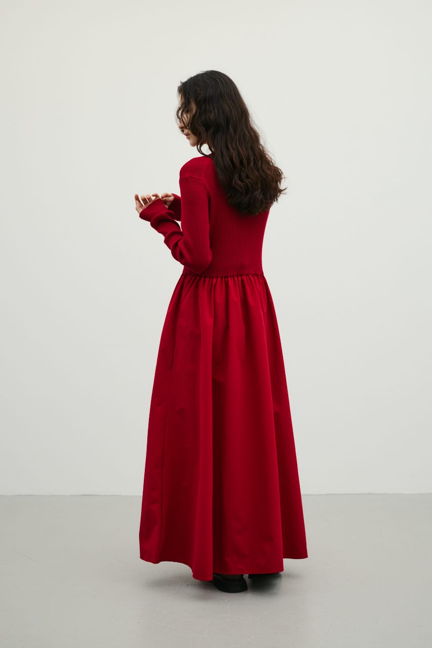 ハイネックコンビネーションワンピース RED S
