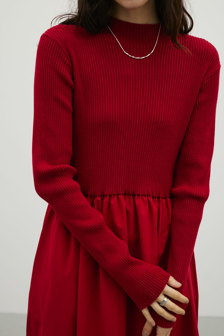 ハイネックコンビネーションワンピース RED S