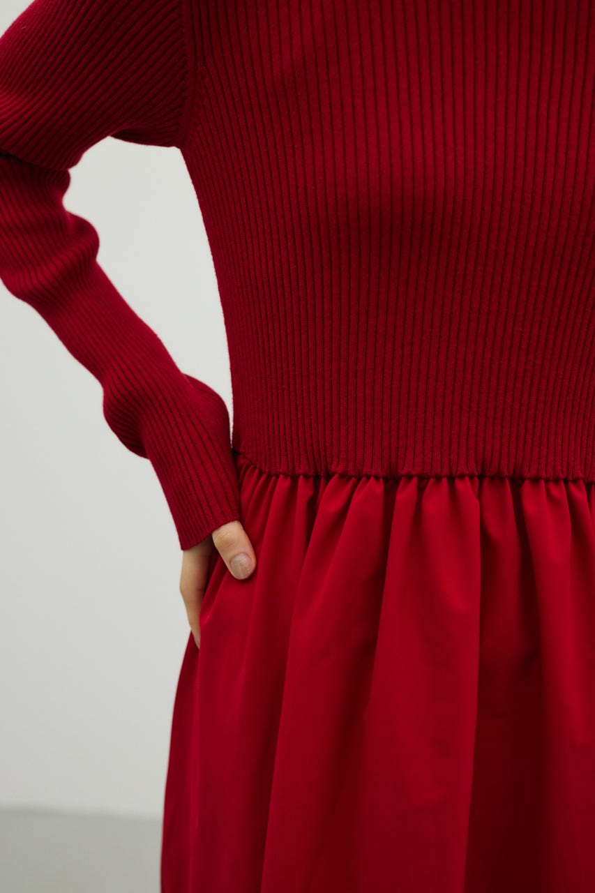 ハイネックコンビネーションワンピース RED S
