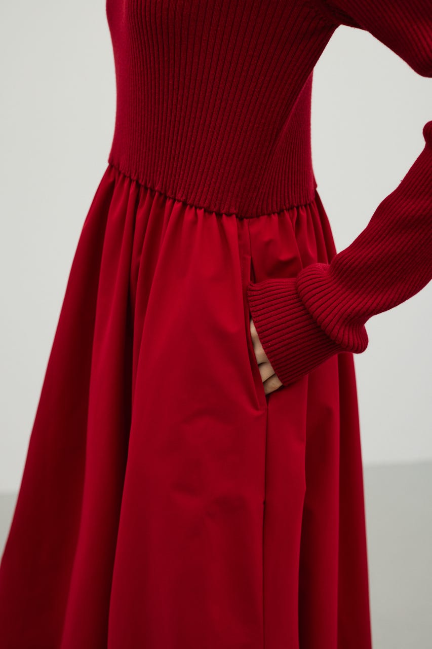 ハイネックコンビネーションワンピース RED S