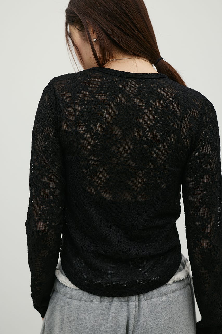 ジャガードレースカットトップ BLK FREE
