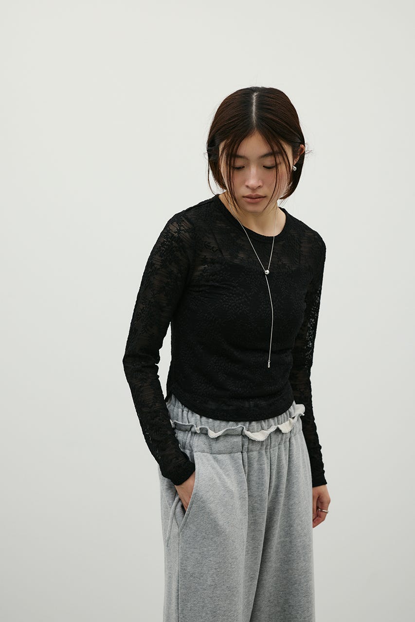 ジャガードレースカットトップ BLK FREE