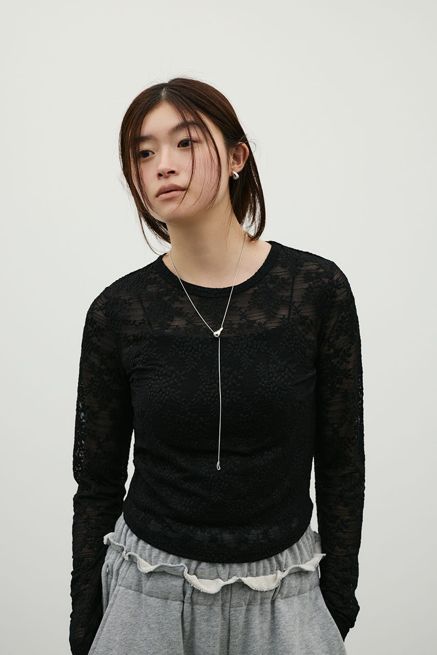 ジャガードレースカットトップ BLK FREE