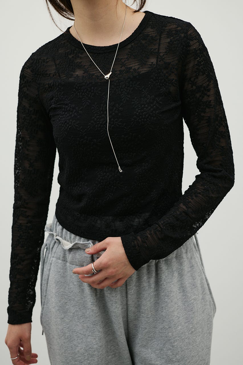 ジャガードレースカットトップ BLK FREE