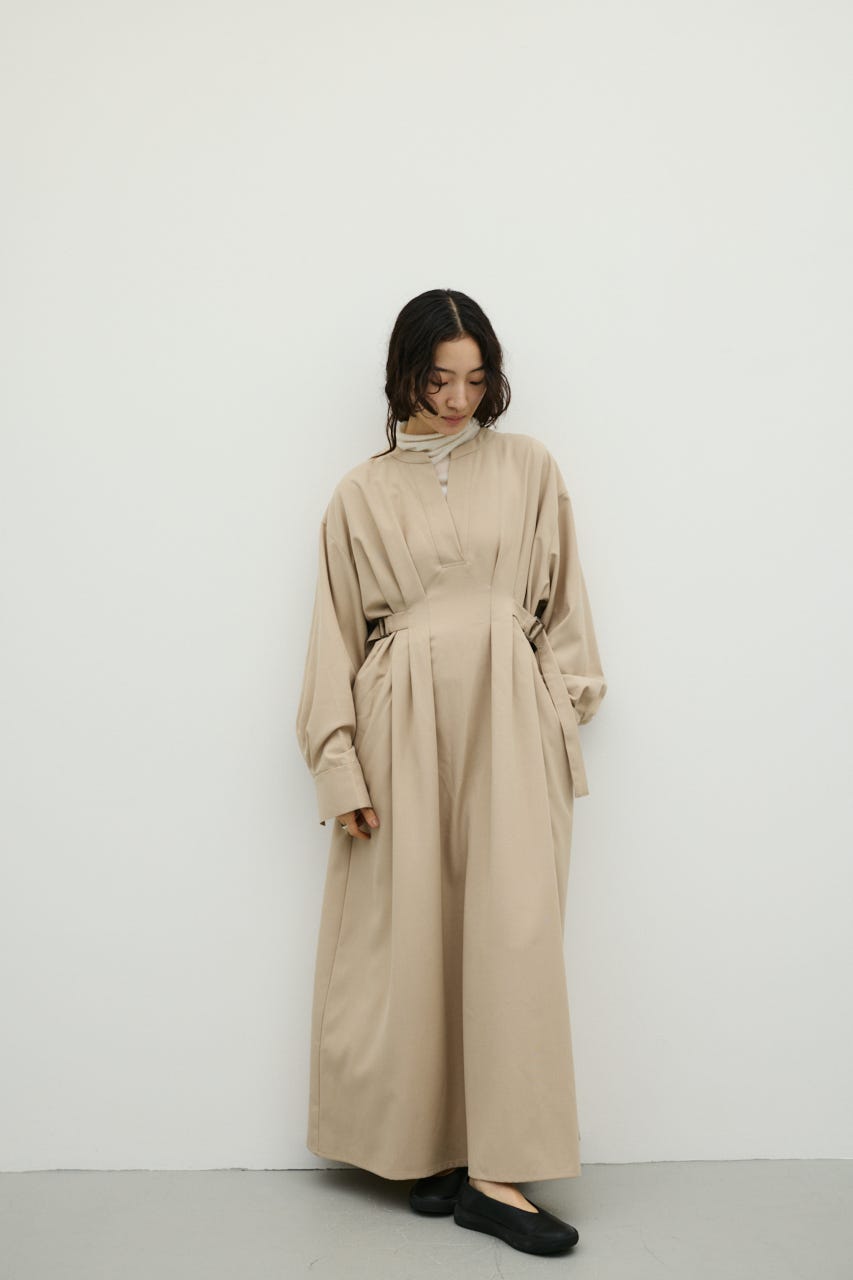 サイドバックルロングスリーブワンピース BEG S