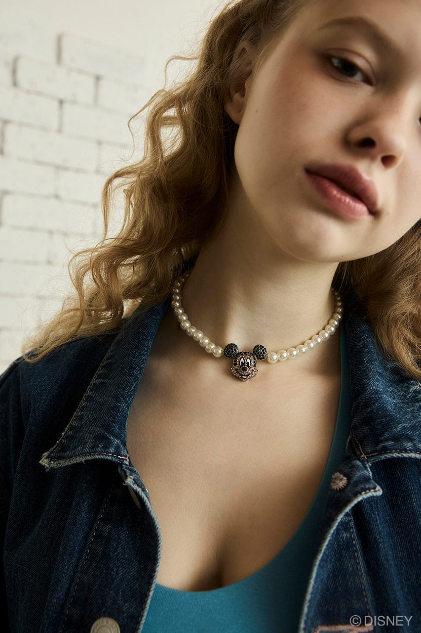 MD F/PEARL CHARM NECKLACE（MICKEY） BLK FREE