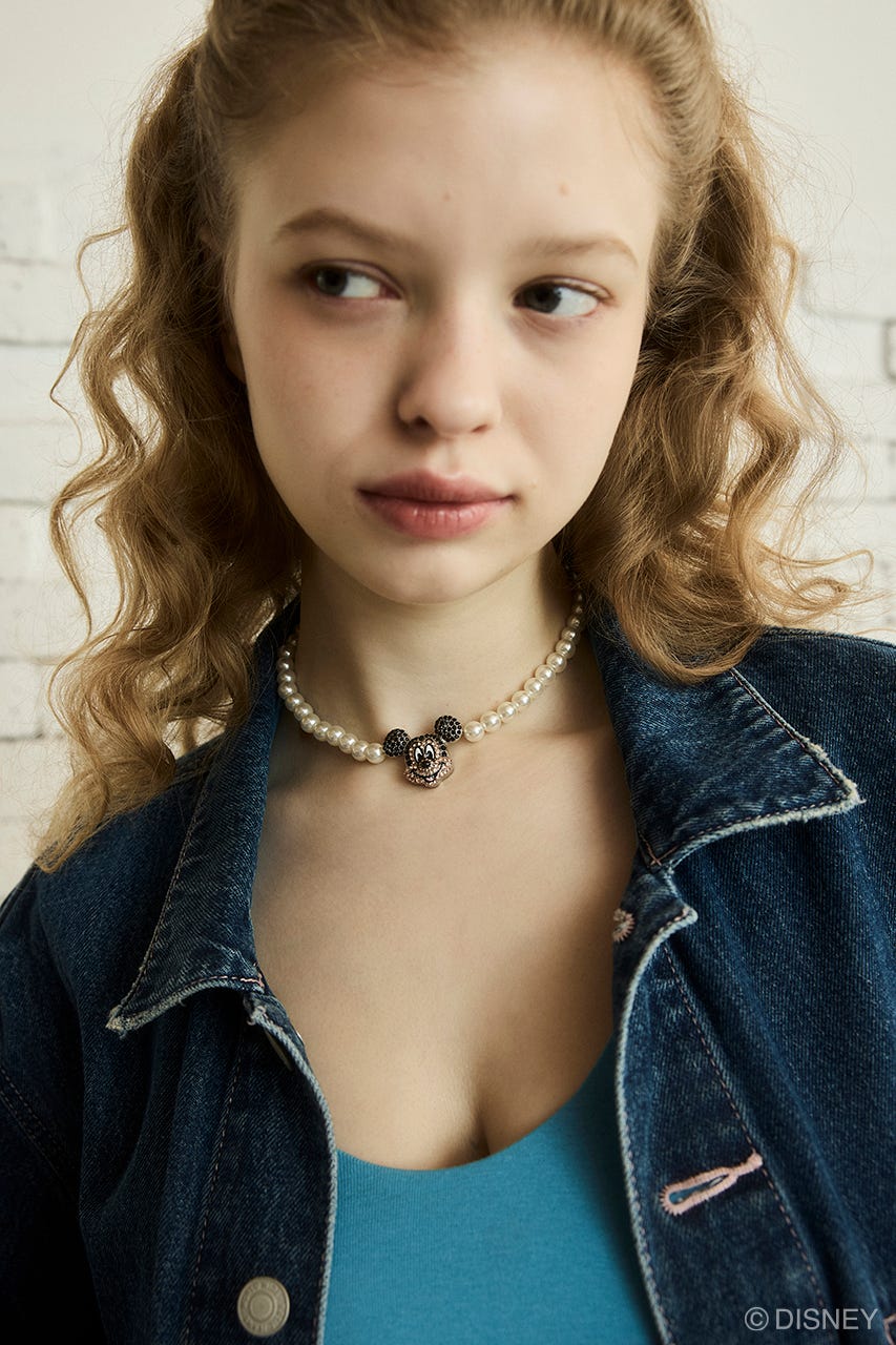 MD F/PEARL CHARM NECKLACE（MICKEY） BLK FREE