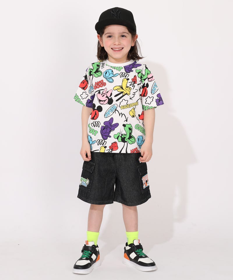 親子お揃い ディズニー カラフル総柄Tシャツ 1333K(80cm ホワイト