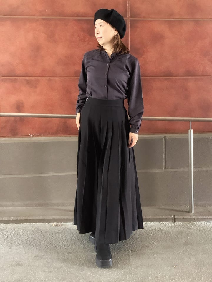 COFREX】 Vネックフリル 長袖 レディースフリルシャツ(S ブラック