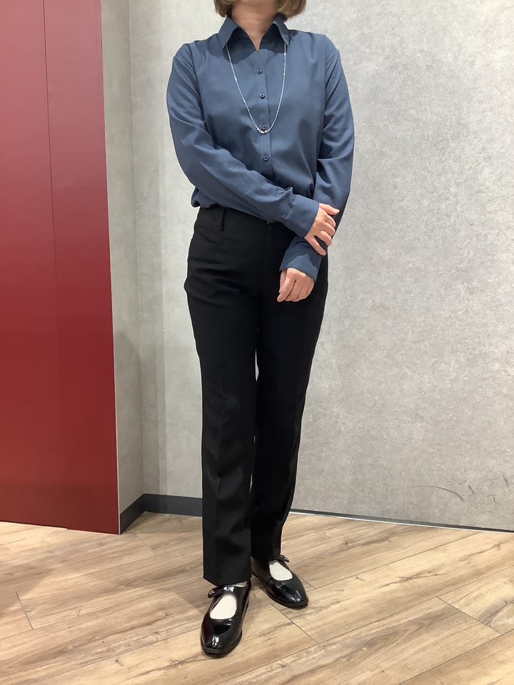 COFREX】 スキッパー 長袖 形態安定 レディースシャツ(S ネイビー