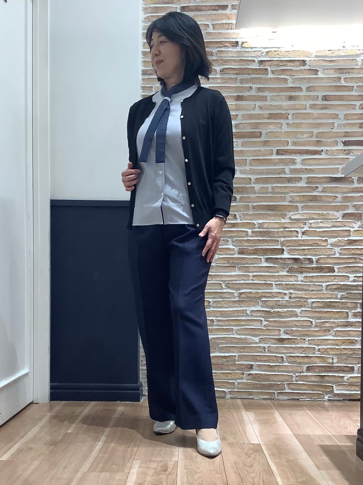 COFREX】 配色ボウタイ ブラウス 長袖 レディースデザインシャツ(S