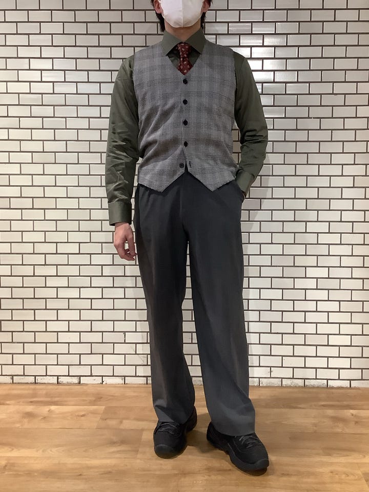 ニット 前身カットソー チェック柄 ジレ メンズ(M グレー): 東京シャツ