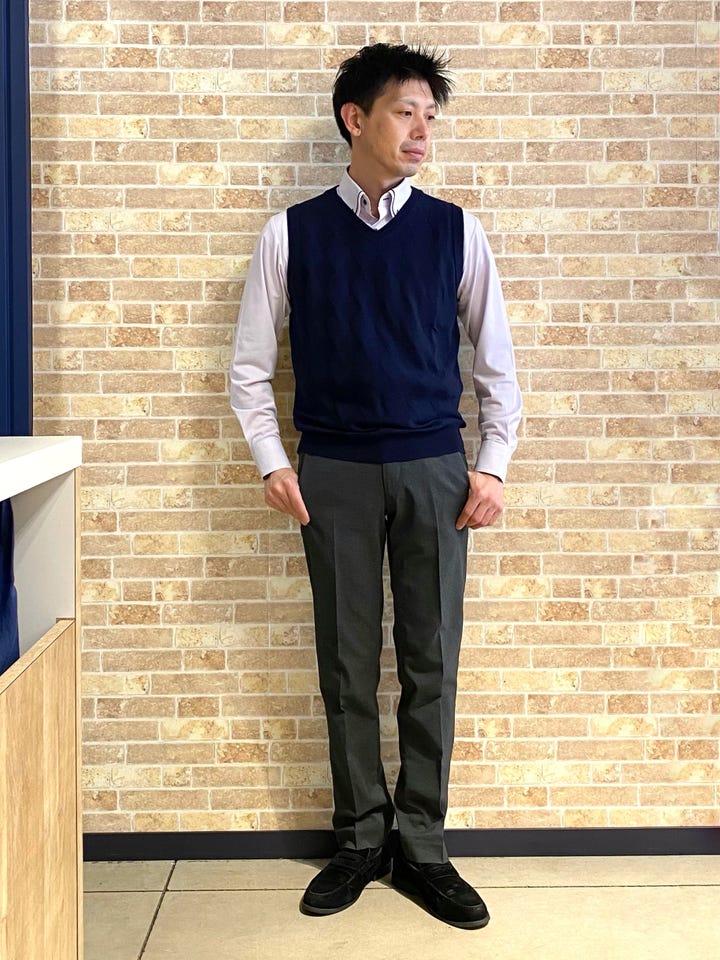 ニット ダイヤ柄 ベスト メンズ(M ネイビー): 東京シャツ公式通販