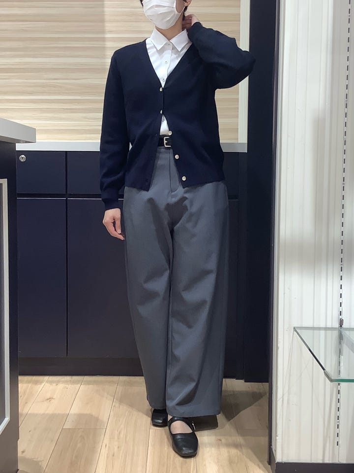 ニット 畦編み Vネック カーディガン レディース(M ネイビー): 東京