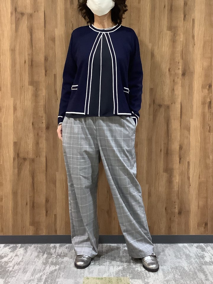 アウター 配色パイピング ニットジャケット レディース(M ネイビー