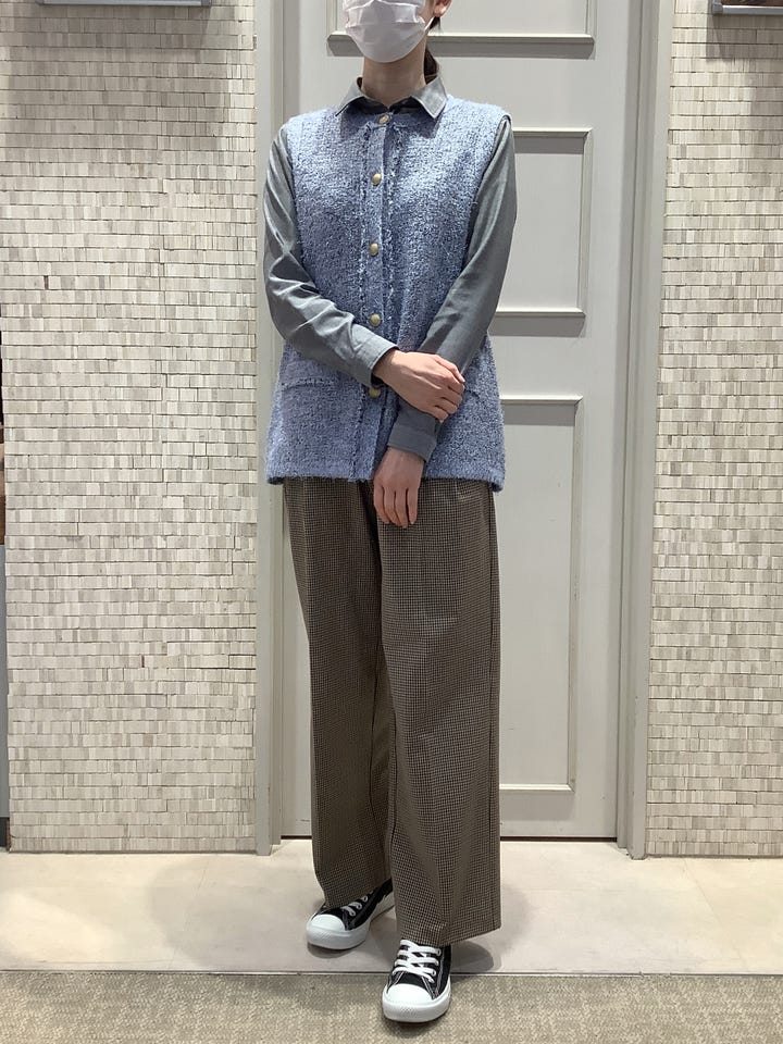 ニット ファンシーツイード風 ジレ レディース(M ブルー): 東京シャツ