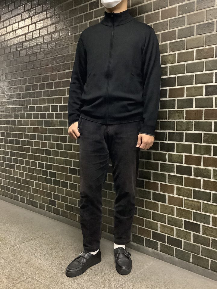 ニット スタンド フルZIP カーディガン メンズ(M ブラック): 東京