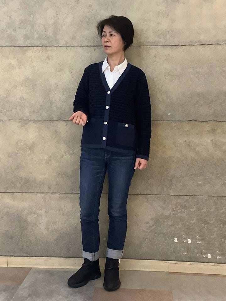 アウター ツイード風 Vネック ジャケット レディース(M ネイビー
