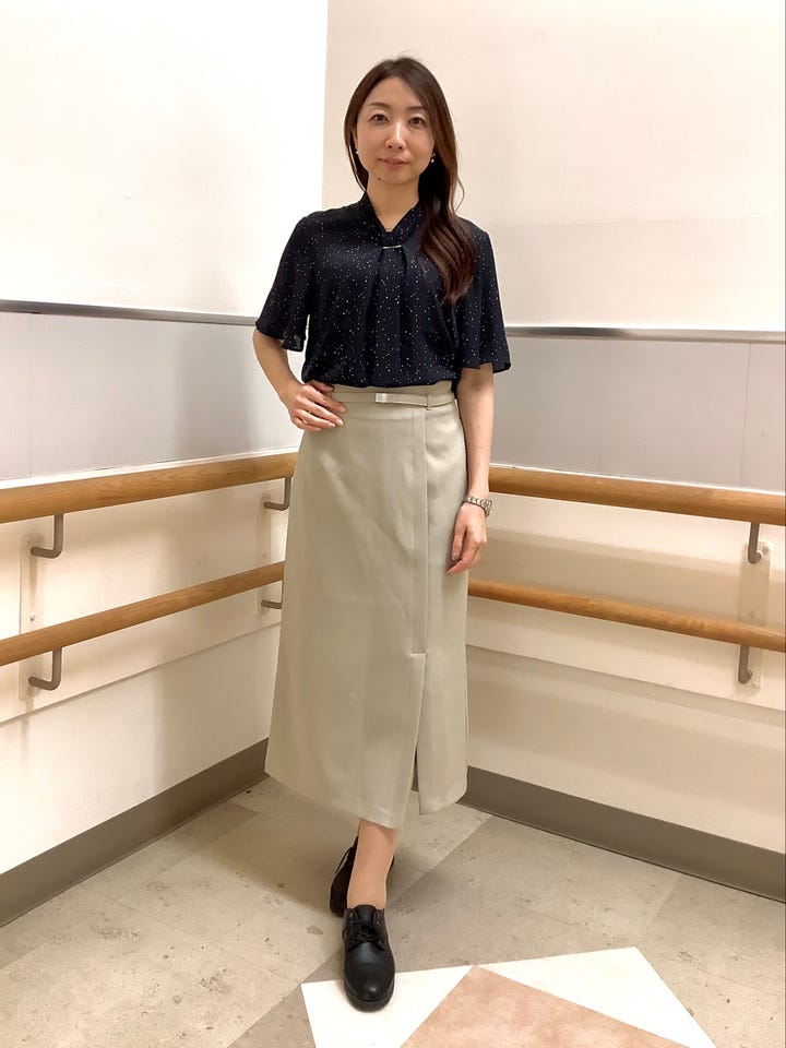 接触冷感 ジョーゼット ボウタイ ブラウス 半袖 レディース(M ネイビー