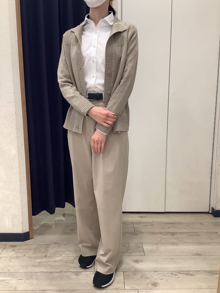 ニット スタンドヘンリーネック カーディガン レディース(M ベージュ