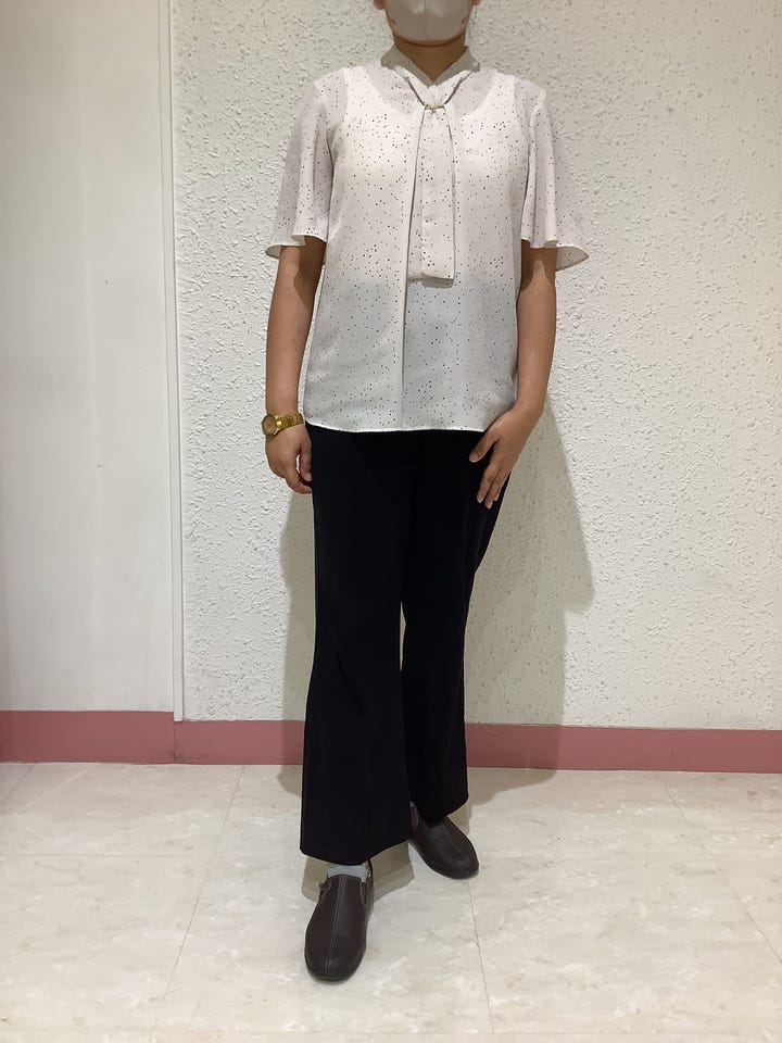 接触冷感 ジョーゼット ボウタイ ブラウス 半袖 レディース(M ベージュ