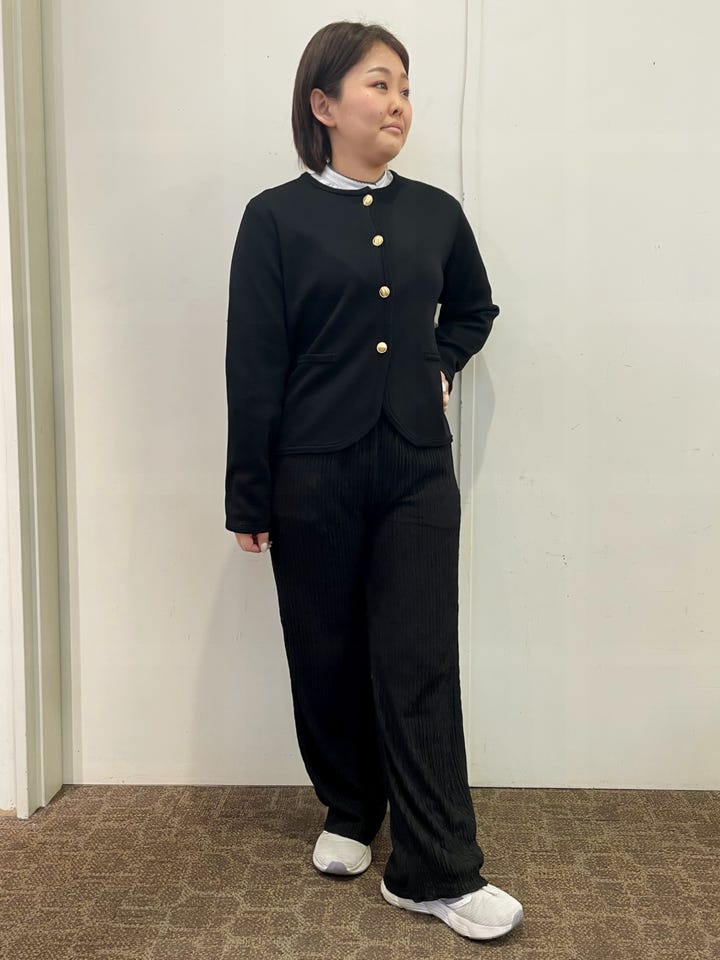 アウター 縁取り ニットジャケット レディース(M ブラック): 東京