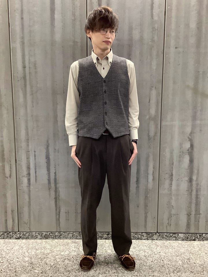 ニット 前身カットソー チェック柄 ジレ メンズ(M ブラウン): 東京