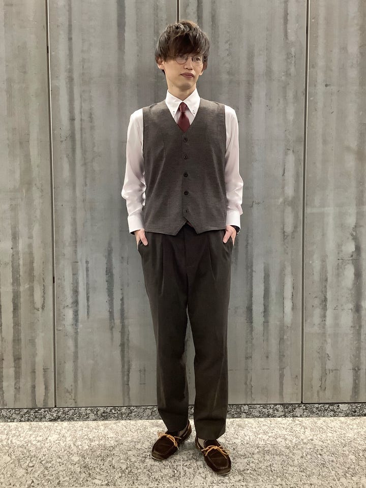 ニット 前身カットソー デニムライク ジレ メンズ(M ブラウン): 東京