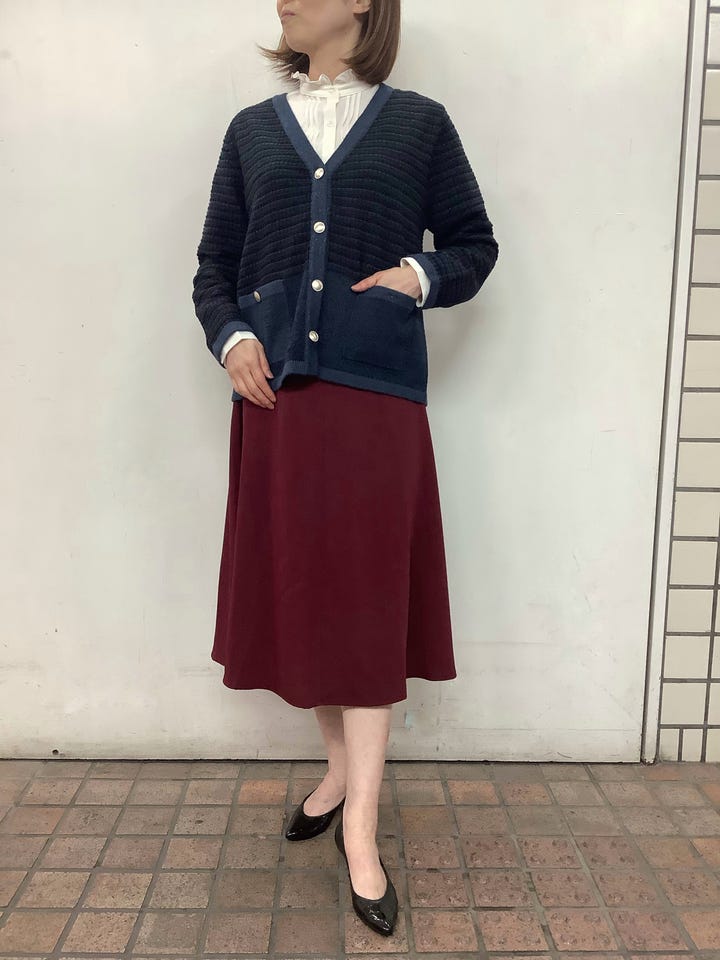 アウター ツイード風 Vネック ジャケット レディース(M ネイビー
