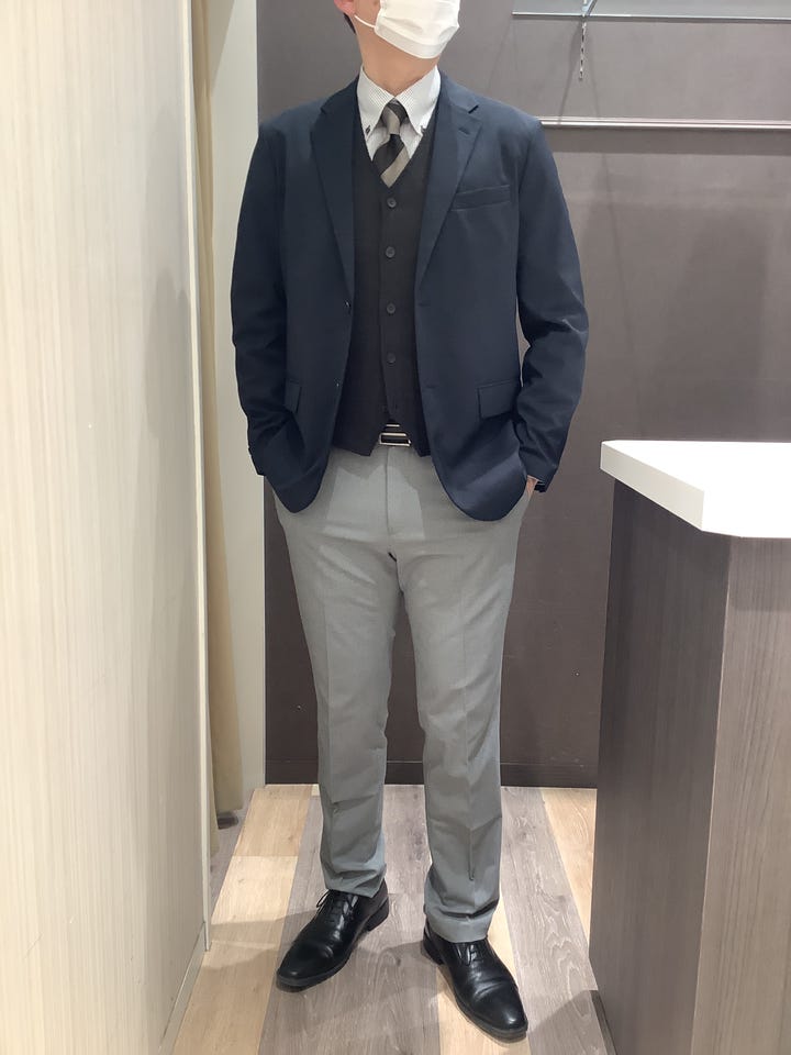 前身布帛ニットジレ 無地バイアス メンズ(M ブラウン×ネイビー): 東京