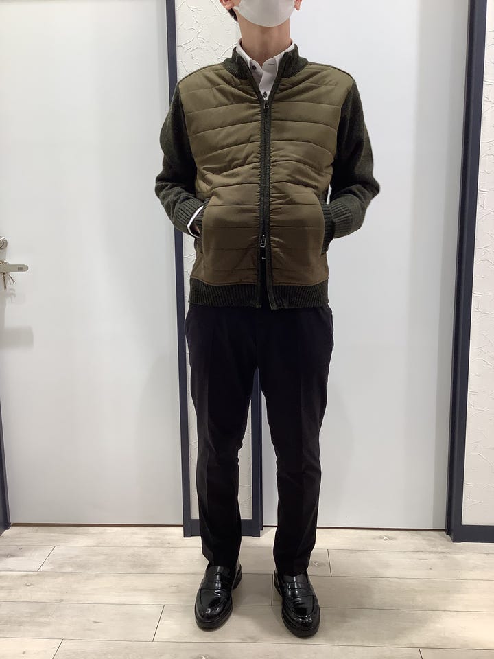 ニット 前身タフタ 裏フリース ブルゾン メンズ(M グリーン): 東京