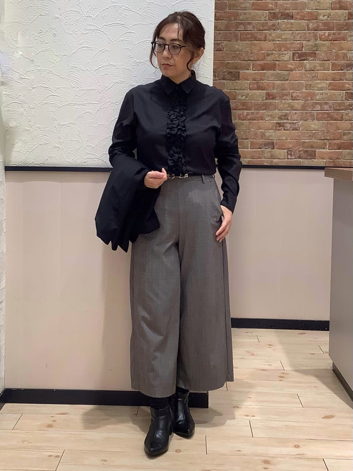 COFREX】 前立ミニフリルブラウス 長袖 レディースデザインシャツ(S