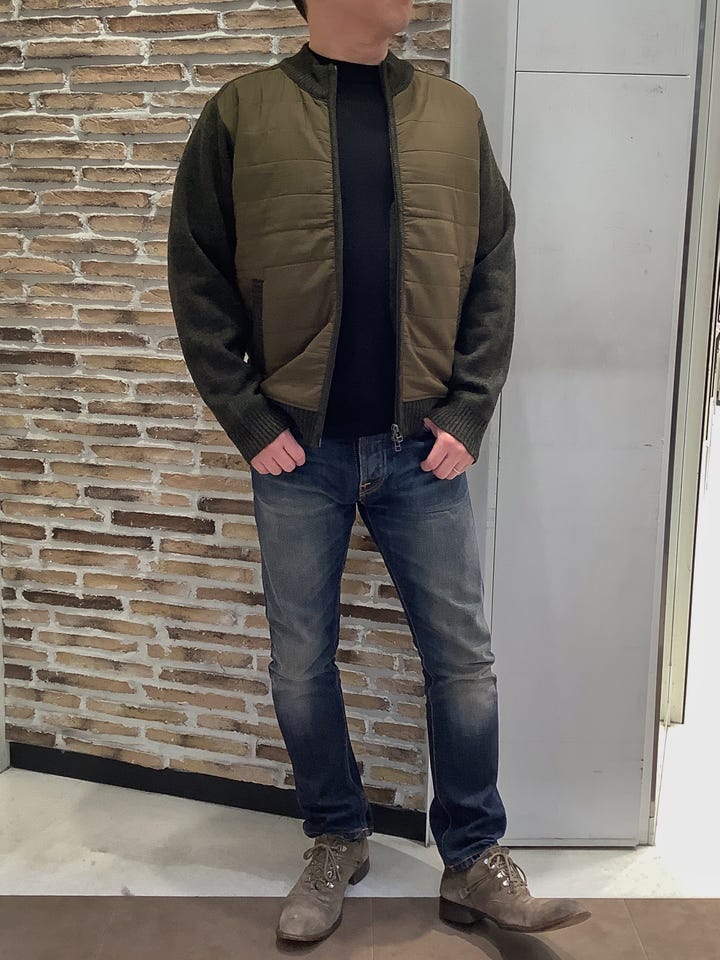ニット 前身タフタ 裏フリース ブルゾン メンズ(M グリーン): 東京
