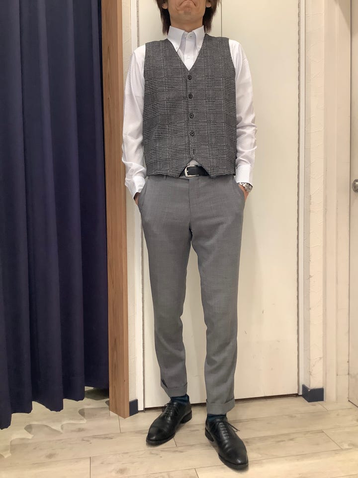 ニット 前身カットソー チェック柄 ジレ メンズ(M ブラウン): 東京