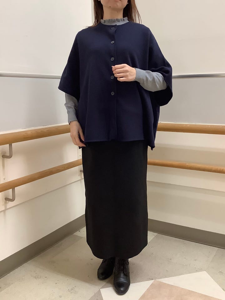 アウター ワイドシルエット ポンチョ レディース(M ネイビー): 東京