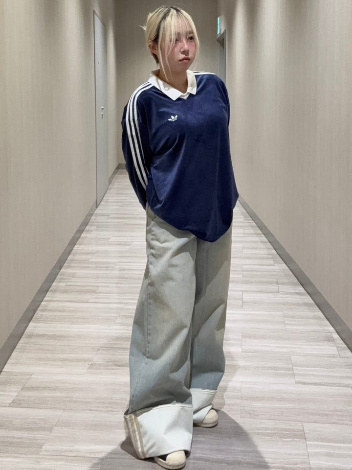 ユニセックス アディカラー ベロア 長袖 ポロシャツ ナイトインディゴ