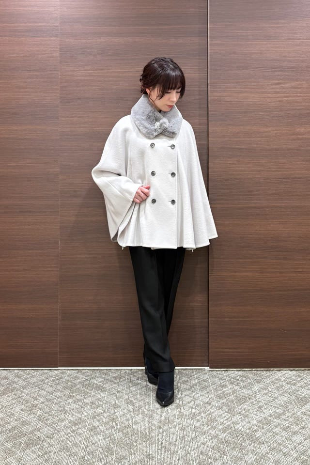 NARACAMICIE】ウールポンチョコート(3(2L)13号 ライトグレー): ナラ