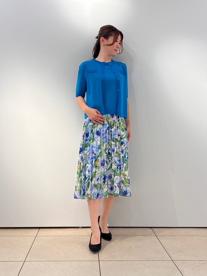 NARACAMICIE】【セットアップ対応】ラインフラワー柄プリーツスカート