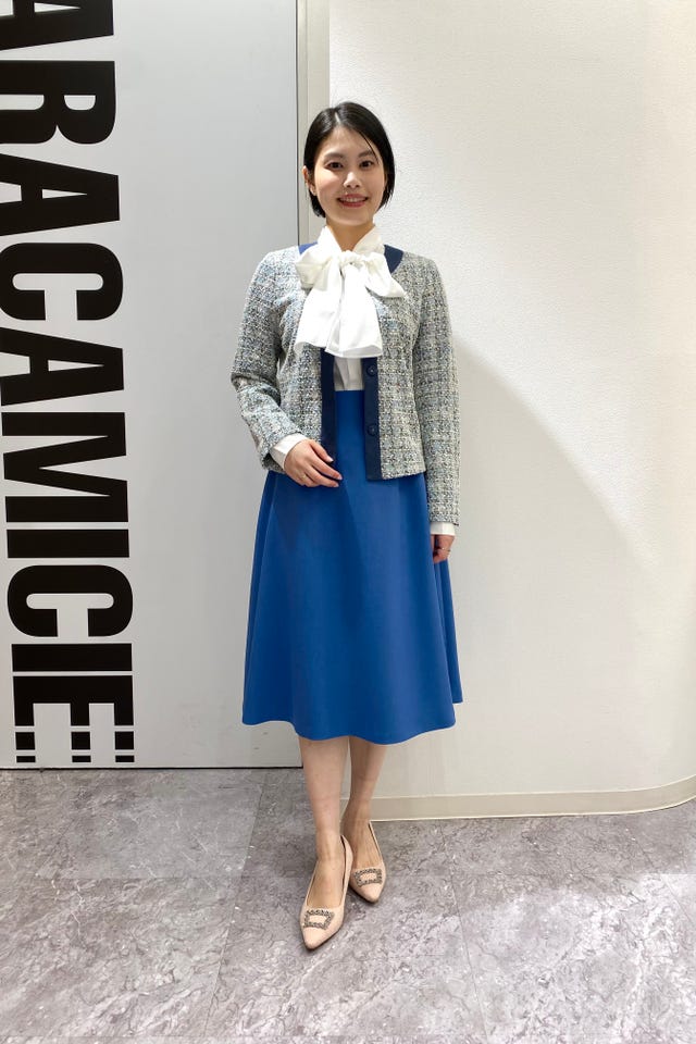 CEDNIE】ストライプロングフレアスカート(S(7号～9号)/1 ブルー): ナラ