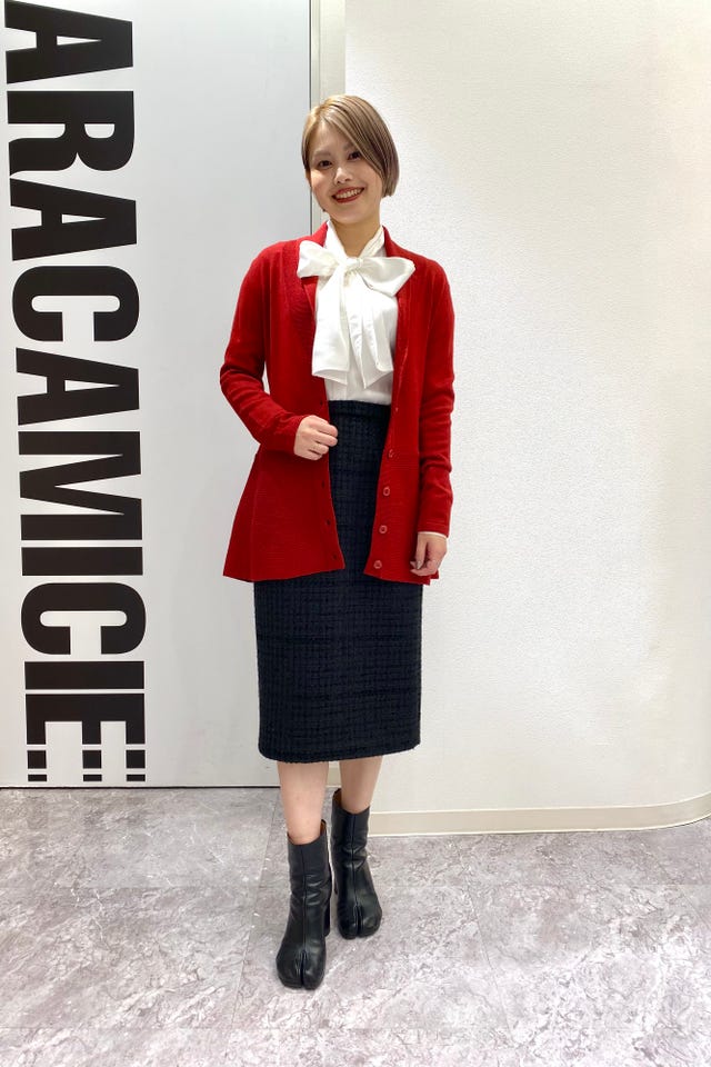 NARACAMICIE】ランダムストライプスタンドボウタイブラウス(0(S)7号